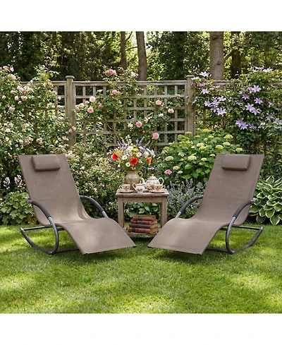 gaomon Outdoor Lounge Chairs, Set of 2 Adjustable Patio Chaise with Pillow, Steel Frame, Mesh
