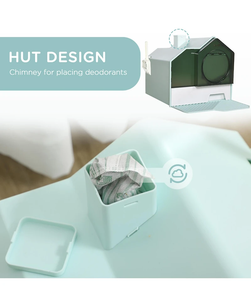 Zeus and Ruta Hooded Cat Litter Box with Odor Control, Easy Clean Pull-Out Drawer, Litter Mat, Handle and Scoop