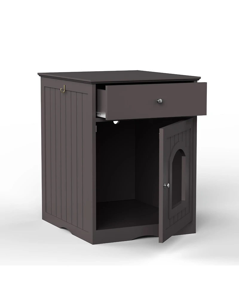 Zeus & Ruta Wooden Cat Enclosure with Litter Box, Drawer, Side Table, Pet Crate, and Nightstand Home