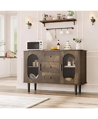 gaomon Sideboard with Fluted Glass Doors and 3 Drawers with Adjustable Shelves for Kitchen