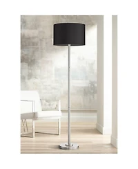 Possini Euro Design Meridian Modern 72" Tall Floor Lamp Brushed Nickel Metal Light Blaster Led Black Drum Shade for Living Room Bedroom
