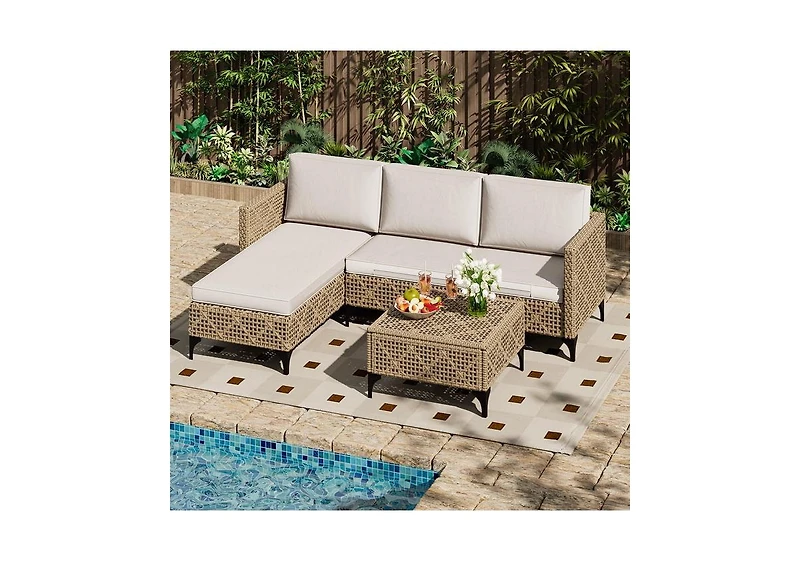Aecojoy Outdoor Patio Furniture Set, 3 Pieces All Weather Wicker Rattan Sectional Sofa