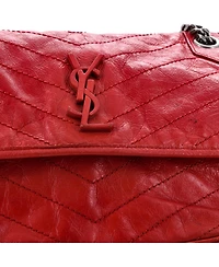 Pre-Owned Saint Laurent Medium Niki Chain Flap Bag Matelasse Chevron Leather