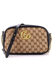 Pre-Owned Gucci Small Gg Marmont Shoulder Bag Diagonal Quilted Gg Canvas with Leather