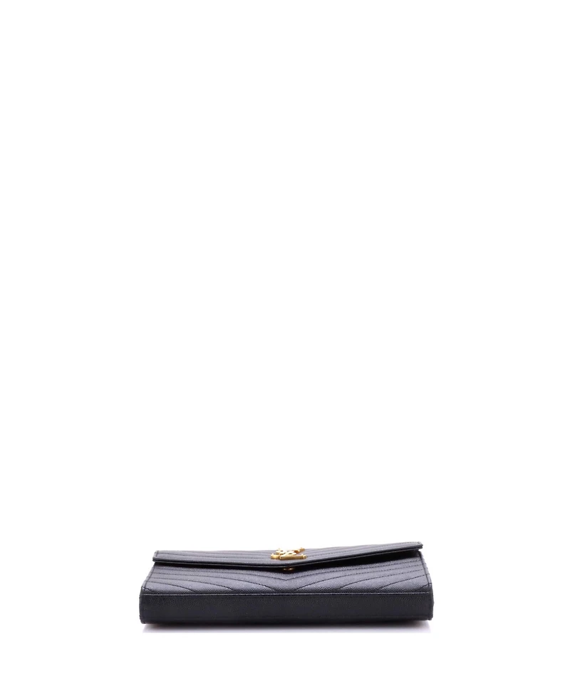 Pre-Owned Saint Laurent Medium Classic Monogram Wallet on Chain Matelasse Chevron Leather