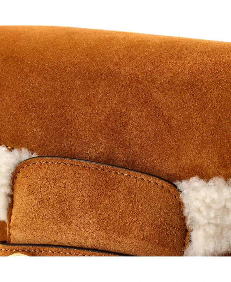 Pre-Owned Gucci Small Horsebit 1955 Shoulder Bag Suede with Shearling