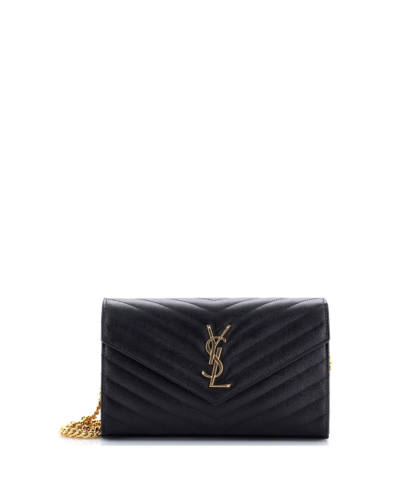 Pre-Owned Saint Laurent Medium Classic Monogram Wallet on Chain Matelasse Chevron Leather