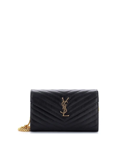 Pre-Owned Saint Laurent Medium Classic Monogram Wallet on Chain Matelasse Chevron Leather