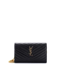Pre-Owned Saint Laurent Medium Classic Monogram Wallet on Chain Matelasse Chevron Leather