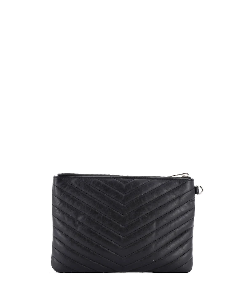 Pre-Owned Saint Laurent Small Classic Monogram Wristlet Pouch Matelasse Chevron Leather