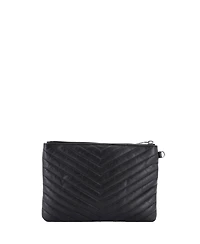 Pre-Owned Saint Laurent Small Classic Monogram Wristlet Pouch Matelasse Chevron Leather