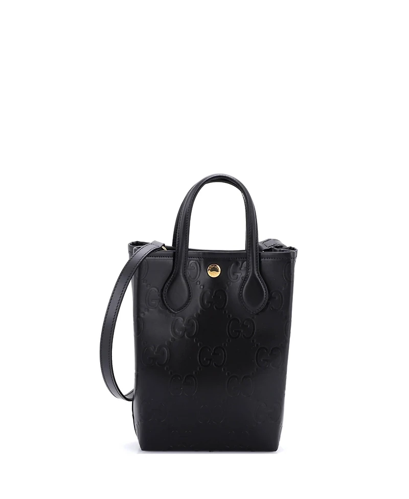 Pre-Owned Gucci Mini Vertical Tote Gg Embossed Leather