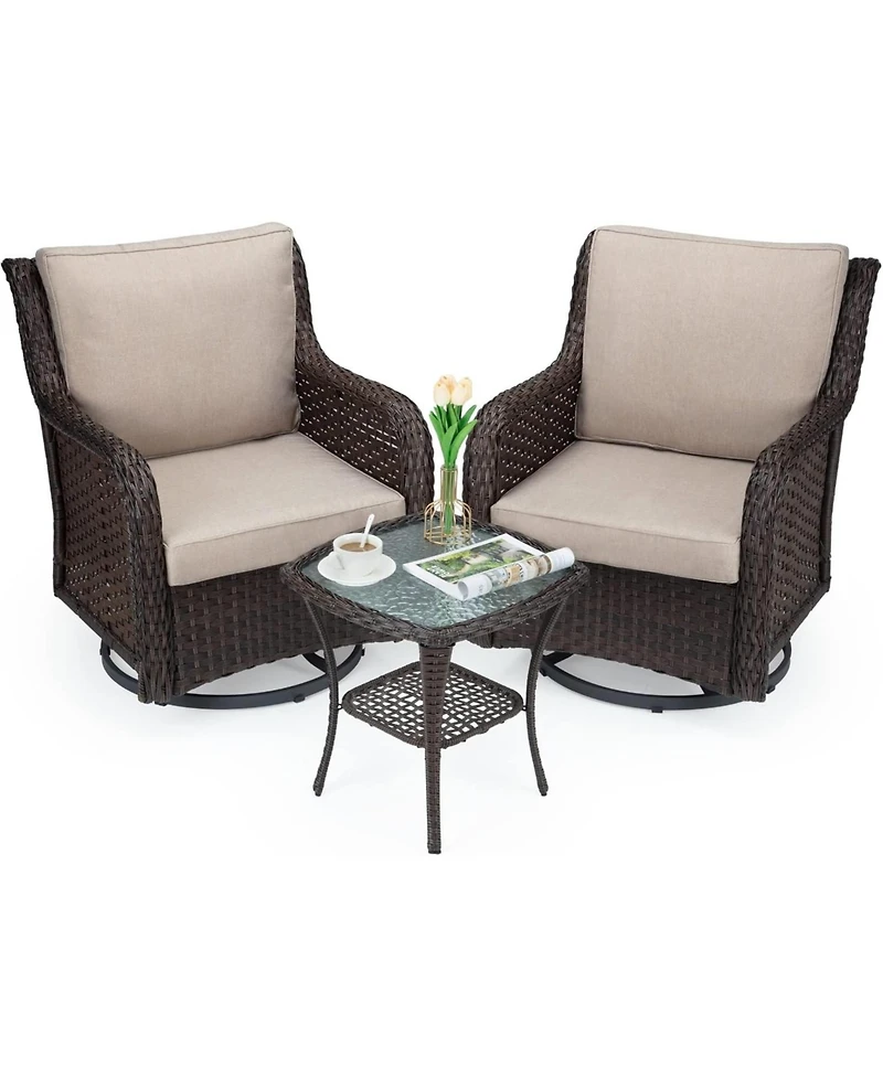 gaomon 3 Pieces Outdoor Wicker Patio Conversation Bistro Set