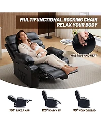 gaomon Pu Leather Recliner: Extra-wide manual recliner with massage, heat, and 1.5× plush arm/back support for ultimate living-room comfort.