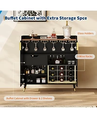 gaomon Liquor Cabinet with Wine Racks and Buffet Sideboard, Modern Coffee Bar Fluted Texture Storage Drawers for Kitchen