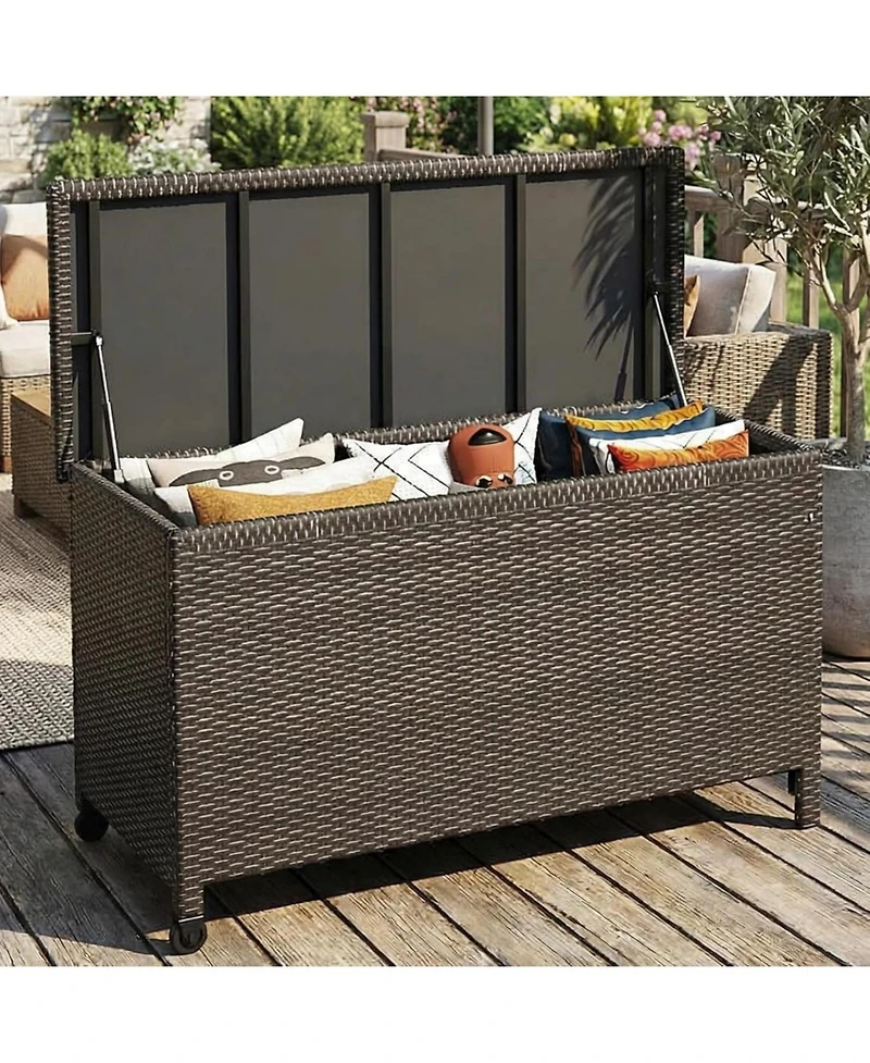 gaomon Gallon Outdoor Storage Box with Wheels - Large Wicker Rattan Deck for Patio Cushions, Garden Tools