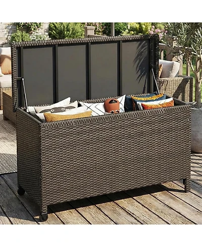 gaomon Gallon Outdoor Storage Box with Wheels - Large Wicker Rattan Deck for Patio Cushions, Garden Tools