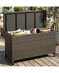 gaomon Gallon Outdoor Storage Box with Wheels - Large Wicker Rattan Deck for Patio Cushions, Garden Tools
