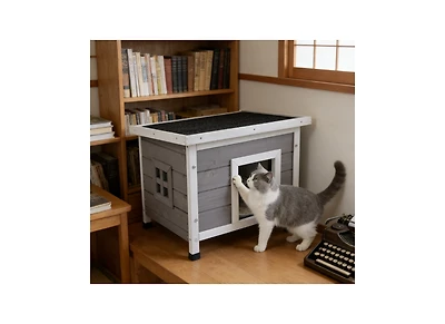 Zeus & Ruta Waterproof Cat House Outdoor Indoor Feral Kitty Shelter with Asphalt Roof for Small Pets