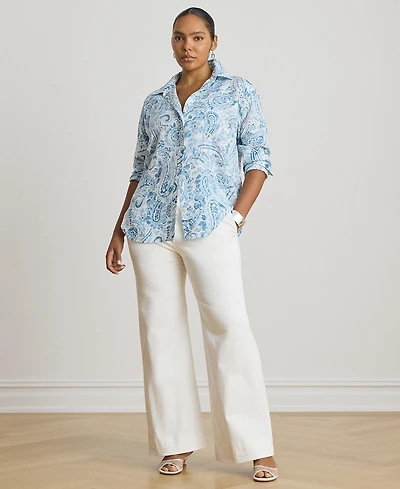 Lauren Ralph Plus Relaxed-Fit Paisley Linen Shirt