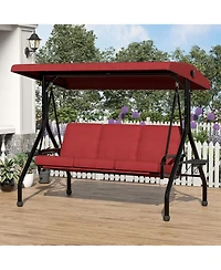 homfan 3-Seater Outdoor Swing with Adjustable Canopy, Thick Cushions, Cup Holders, Weather-Resistant Steel Frame, Patio Bench for Garden