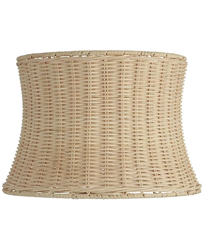 Springcrest 10" Top x 11 1/2" Bottom x 8" High x Lamp Shade Replacement Small Corset Drum Coastal Unbleached Rattan Harp Finial