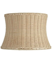 Springcrest 10" Top x 11 1/2" Bottom x 8" High x Lamp Shade Replacement Small Corset Drum Coastal Unbleached Rattan Harp Finial