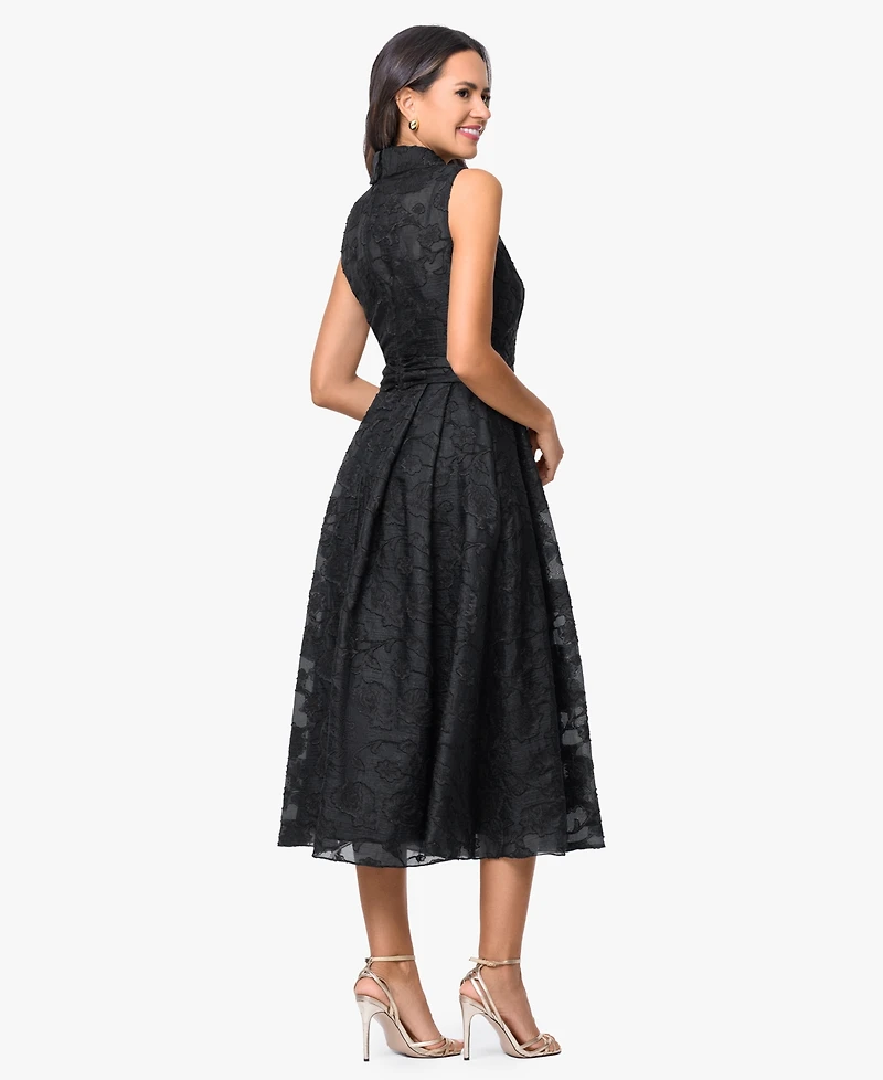 Xscape Women's Collared V-Neck Midi Dress