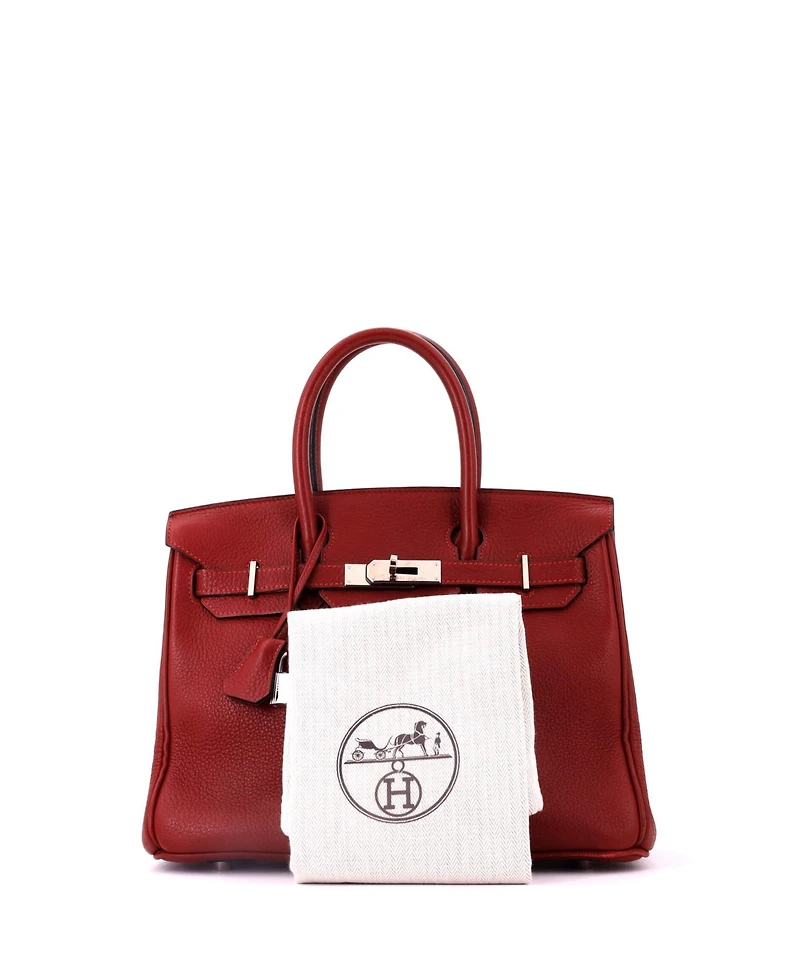 Pre-Owned HERMES Birkin 30 Handbag Red Clemence with Palladium Hardware