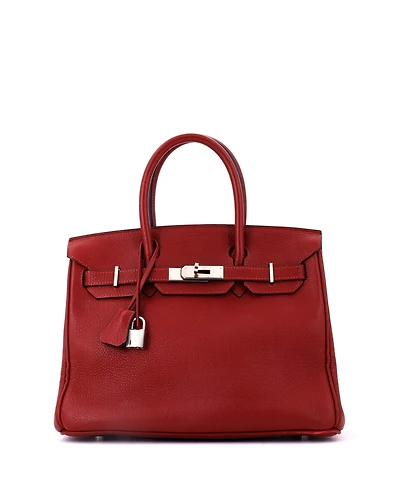 Pre-Owned HERMES Birkin 30 Handbag Red Clemence with Palladium Hardware