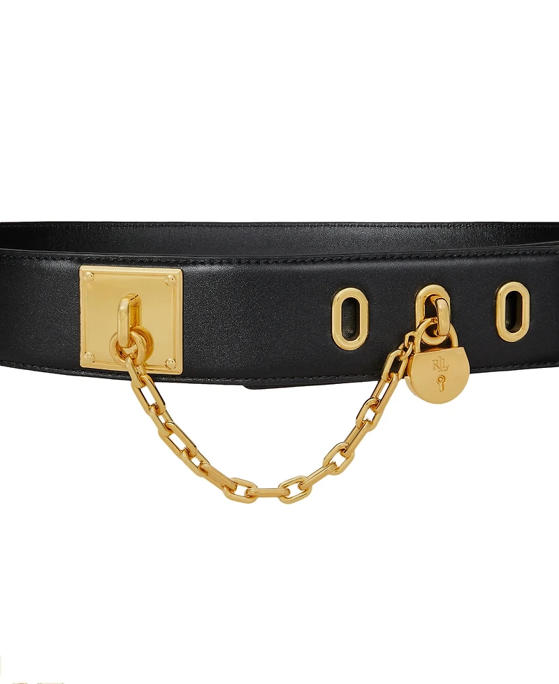 Lauren Ralph Women's Leather Chain Padlock Wide Belt