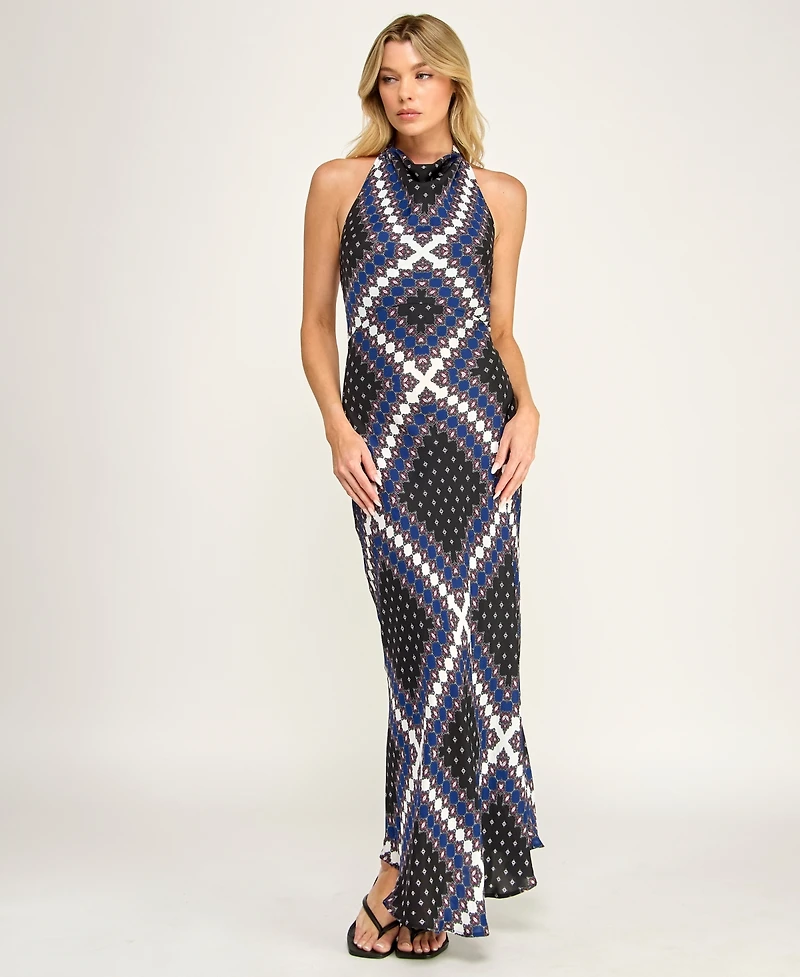 Invitee Juniors' Printed Halter Neck Maxi Dress