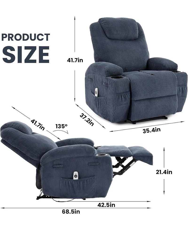 gaomon Rocking Recliner Chair with Vibration Massage, Heat, Cup Holders, Side Pockets & Comfy Design