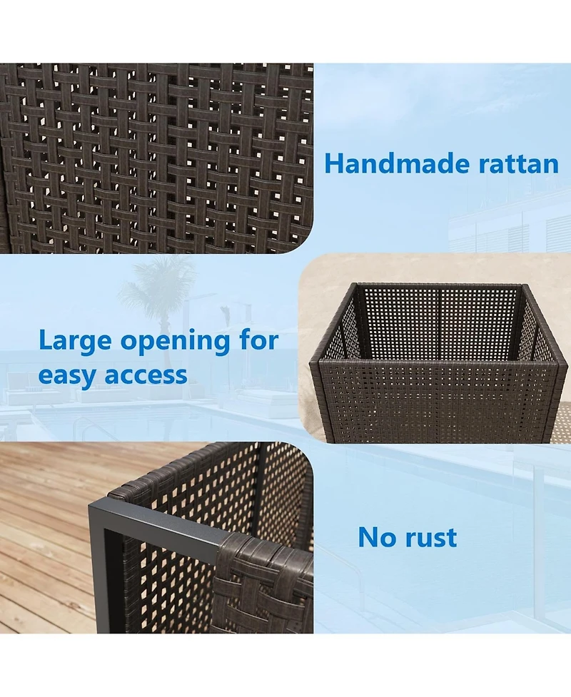 gaomon Poolside Rattan Storage Organizer, Pool Float Storage Holder with Mesh Rolling for Pool Noodles, Toys, Floats, Balls