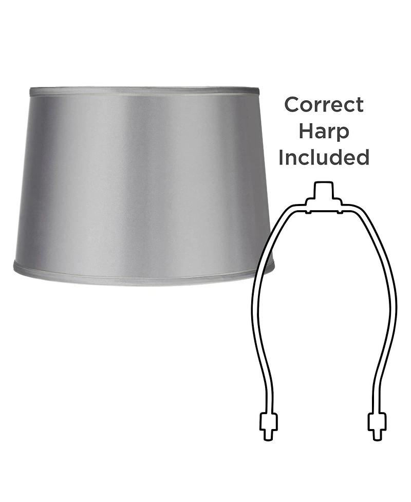 Springcrest Sydnee Satin Light Gray Medium Drum Lamp Shade 14" Top x 16" Bottom x 11" Slant x 11" High (Spider) Replacement with Harp and Finial