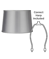 Springcrest Sydnee Satin Light Gray Medium Drum Lamp Shade 14" Top x 16" Bottom x 11" Slant x 11" High (Spider) Replacement with Harp and Finial