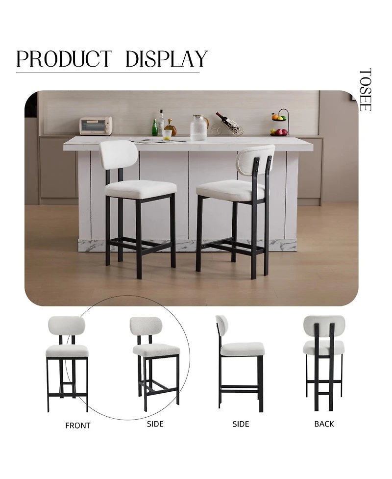 Boyel Living Set of 2 26" Upholstered Fabric Counter-Height Bar Stools with Metal Legs