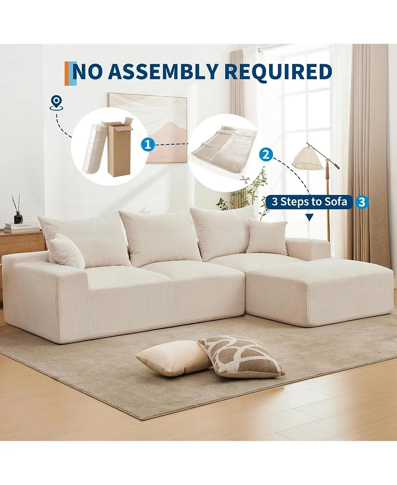 gaomon 110-Inch Cloud Sectional Couch with Throw Pillows- Large L-Shaped Corduroy Sofa- Right Chaise