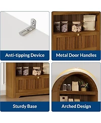 gaomon 71" Tall Arched Pantry Cabinet, 6-Tier Freestanding Bookshelf with Drawer and Anti-Tip