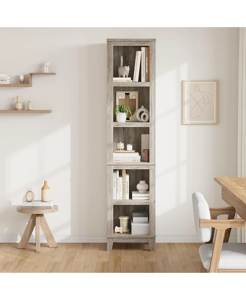 gaomon 71" 5-Tier Narrow Rustic Wooden Bookcase with Adjustable Open Shelves, Space-Saving Bookshelf
