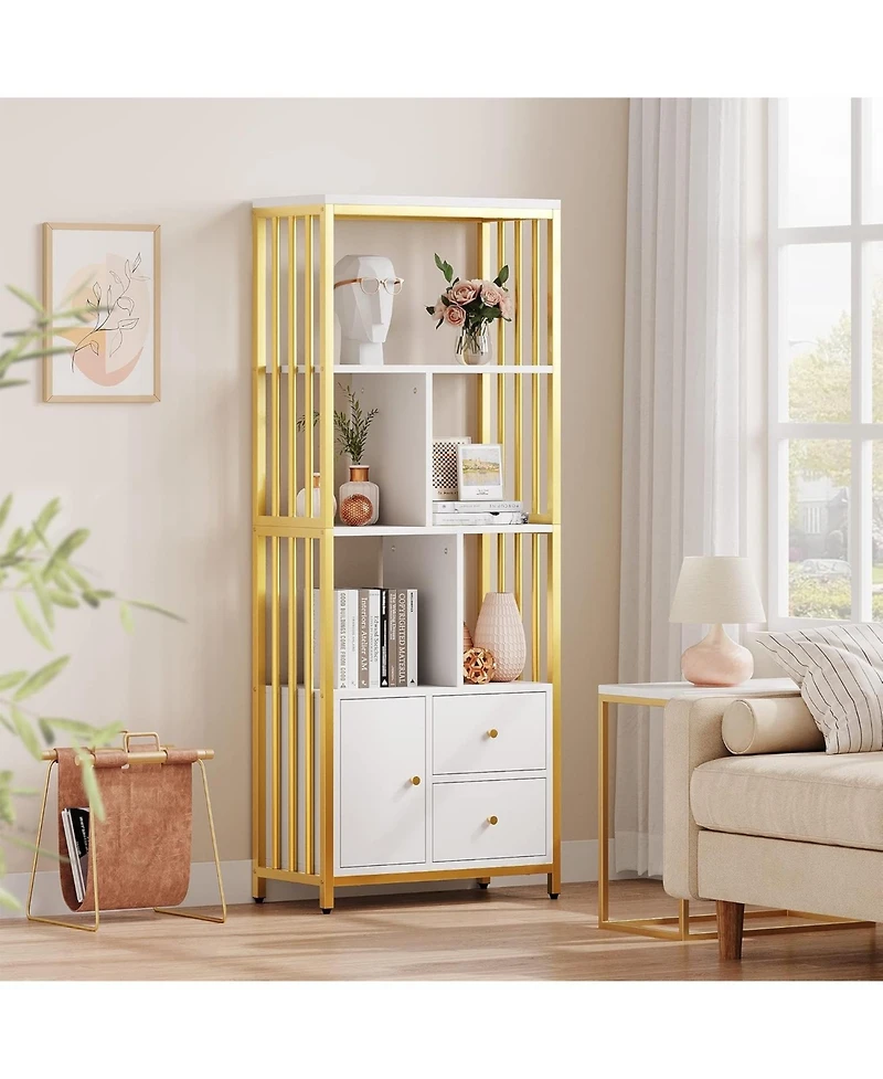 gaomon Modern 4-Tier Tall Bookshelf with 3 Drawers, Metal Frame Storage Rack