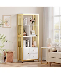 gaomon Modern 4-Tier Tall Bookshelf with 3 Drawers, Metal Frame Storage Rack