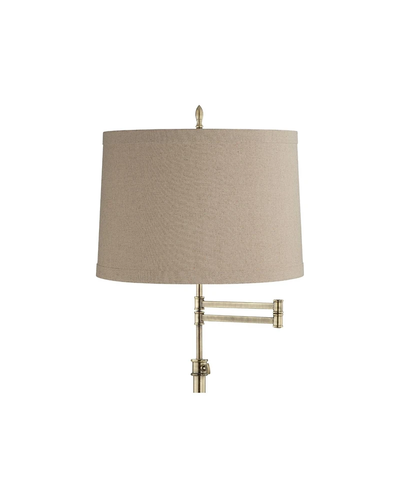 360 Lighting Swing Arm Floor Lamp 70" Tall Antique Brass Linen Fabric Drum Shade for Living Room Reading Bedroom Office