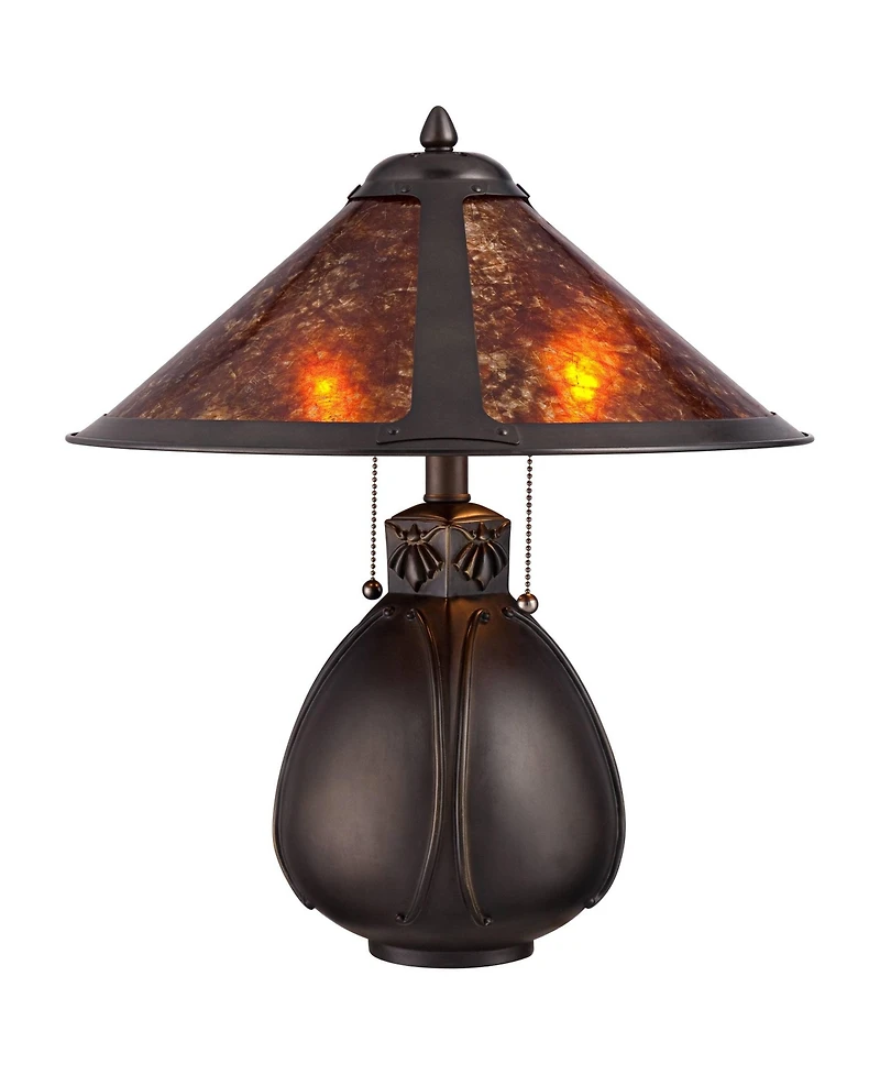 Robert Louis Tiffany Traditional Accent Table Lamps 19 High Set of 2 Bronze Pottery Mica Shade for Bedroom Bedside Office