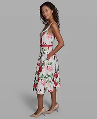 Karl Lagerfeld Paris Women's Printed Sleeveless Square Neck Polyester Dress