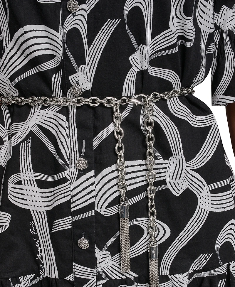 Karl Lagerfeld Paris Women's Printed Belt Collared Dress