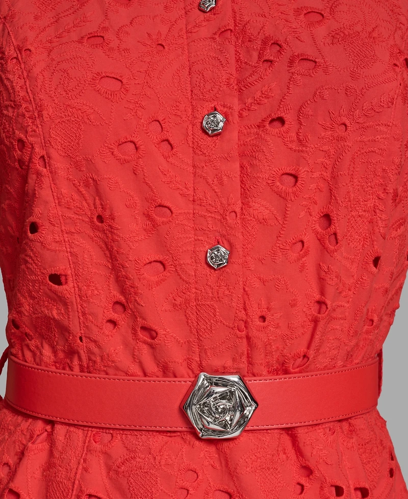 Karl Lagerfeld Paris Women's Sleeveless Collared Eyelet Dress