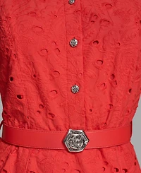 Karl Lagerfeld Paris Women's Sleeveless Collared Eyelet Dress