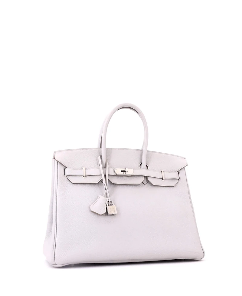 Pre-Owned HERMES Birkin 35 Handbag Grey Clemence with Palladium Hardware