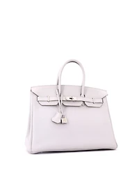 Pre-Owned HERMES Birkin 35 Handbag Grey Clemence with Palladium Hardware